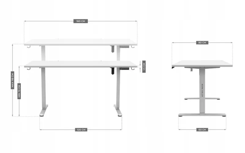Biurko elektryczne 160 x 80 cm Mark Adler Leader 7.6 White