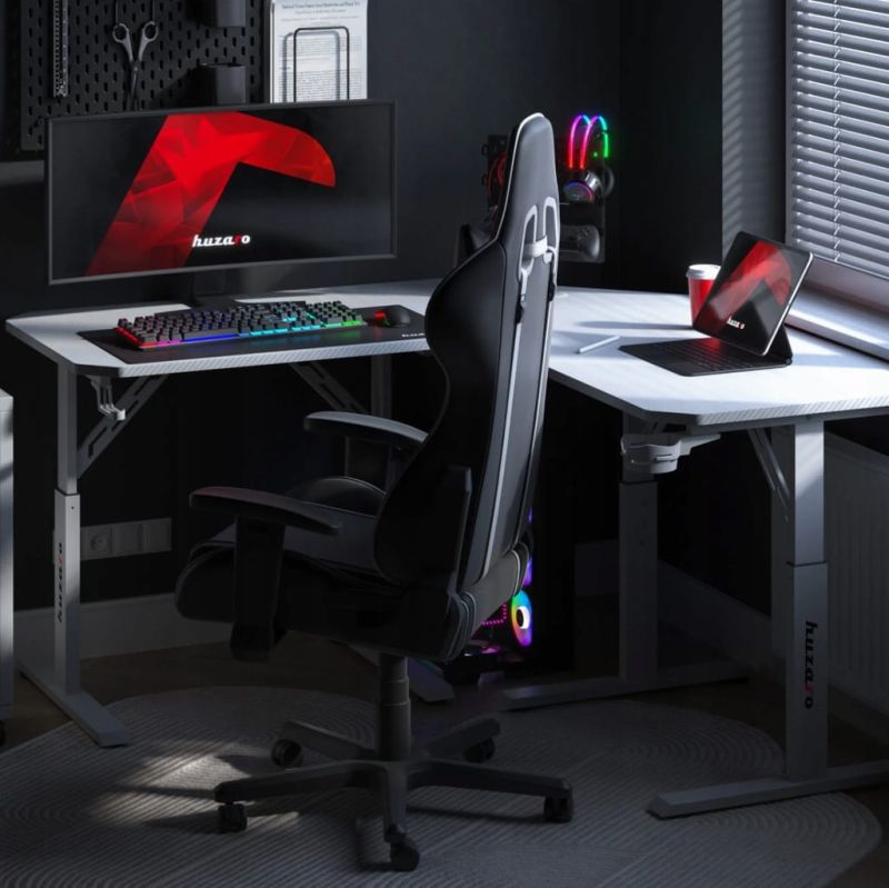 Biurko gamingowe narożne z regulacją wysokości Huzaro Hero 7.3 White