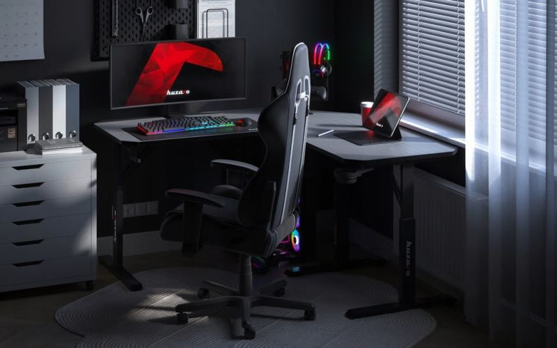 Biurko gamingowe narożne z regulacją wysokości Huzaro Hero 7.3 Black