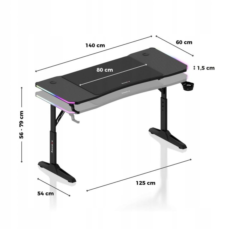 Biurko gamingowe LED Huzaro Hero 3.6 RGB Black