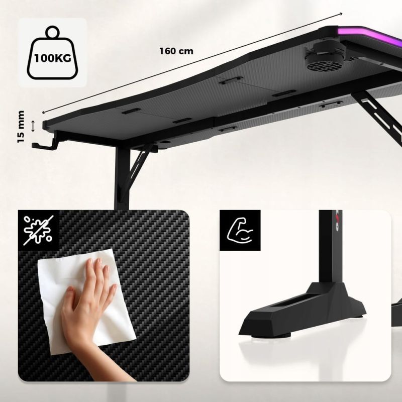 Biurko gamingowe Huzaro Hero 4.6 RGB Black 160 cm