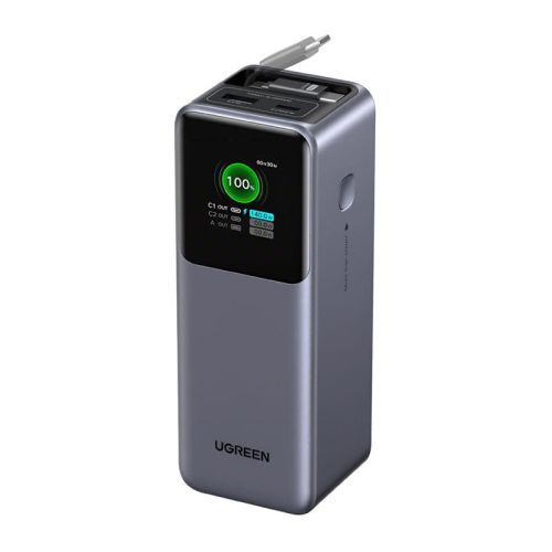 Powerbank 20000mAh Ugreen PB726 USB + USB-C, 165W, wbudowany kabel, certyfikat CCC (szary)