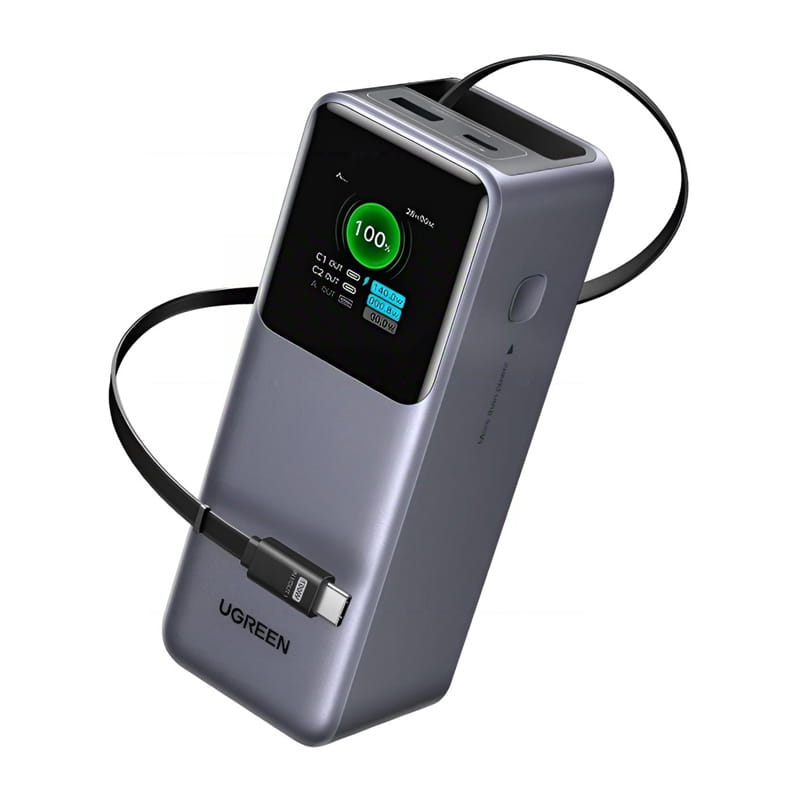 Powerbank 20000mAh Ugreen PB726 USB + USB-C, 165W, wbudowany kabel, certyfikat CCC (szary)