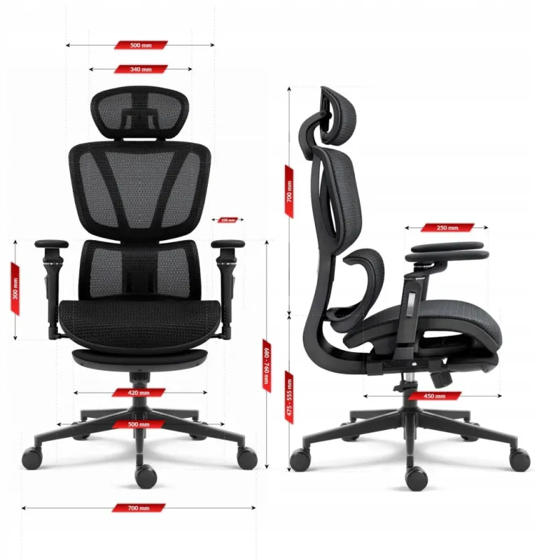 Fotel biurowy ergonomiczny obrotowy Hell's Chair HC-1044 czarny tkanina