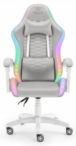 Fotel gamingowy Hell's Chair HC-1000 szary tkanina LED RGB z poduszkami