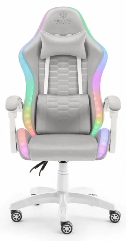 Fotel gamingowy Hell's Chair HC-1000 szary tkanina LED RGB z poduszkami