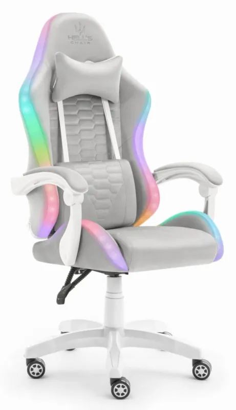 Fotel gamingowy Hell's Chair HC-1000 szary tkanina LED RGB z poduszkami