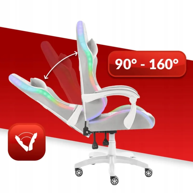 Fotel gamingowy Hell's Chair HC-1000 szary tkanina LED RGB z poduszkami