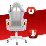 Fotel gamingowy Hell's Chair HC-1000 szary tkanina LED RGB z poduszkami