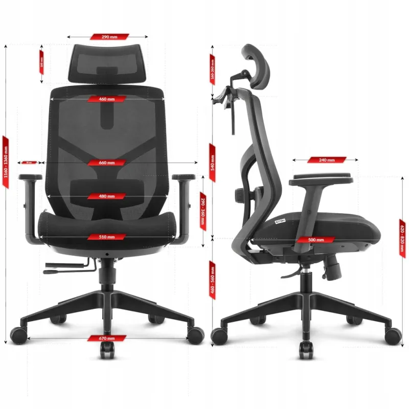 Fotel biurowy ergonomiczny obrotowy Hell's Chair HC-1052 czarny tkanina