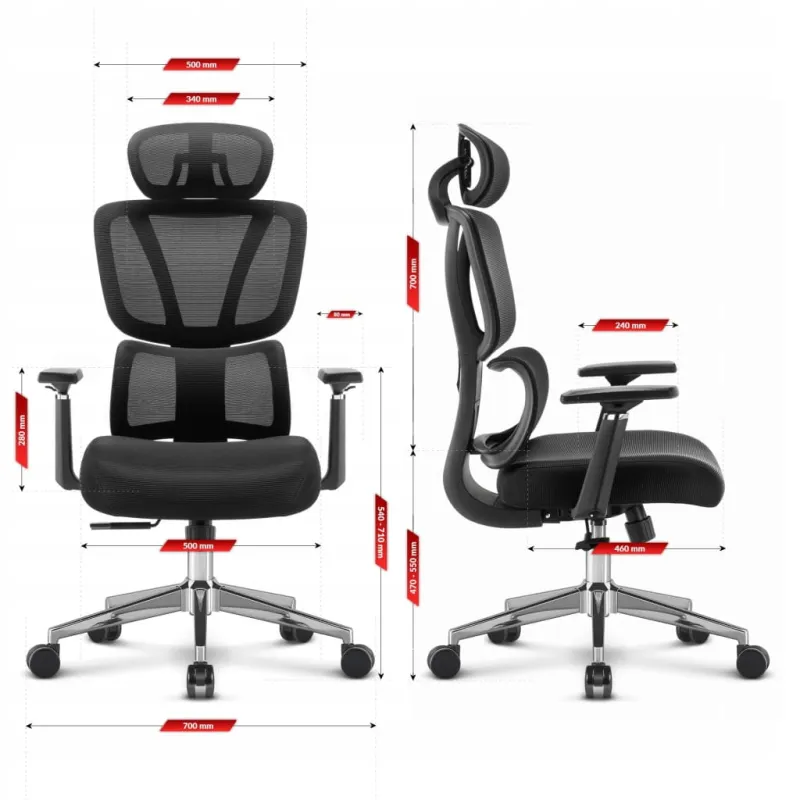 Fotel biurowy ergonomiczny obrotowy Hell's Chair HC-1043 czarny tkanina