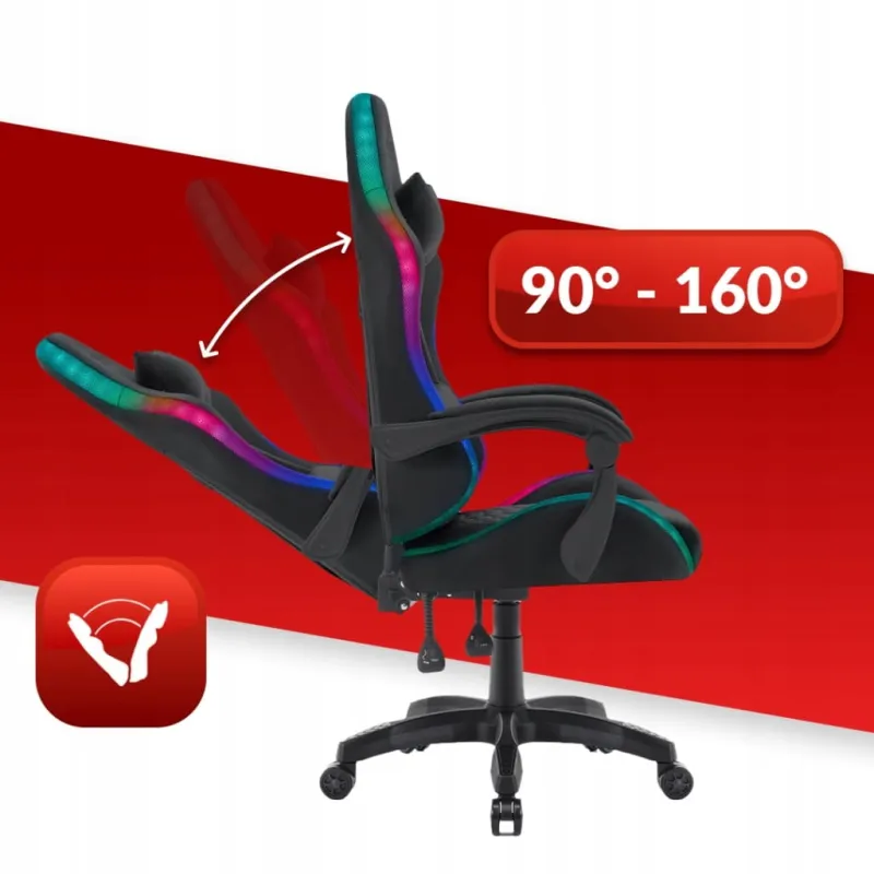 Fotel gamingowy HELL'S CHAIR HC- 1000 Black Tkanina LED RGB tkanina czarny