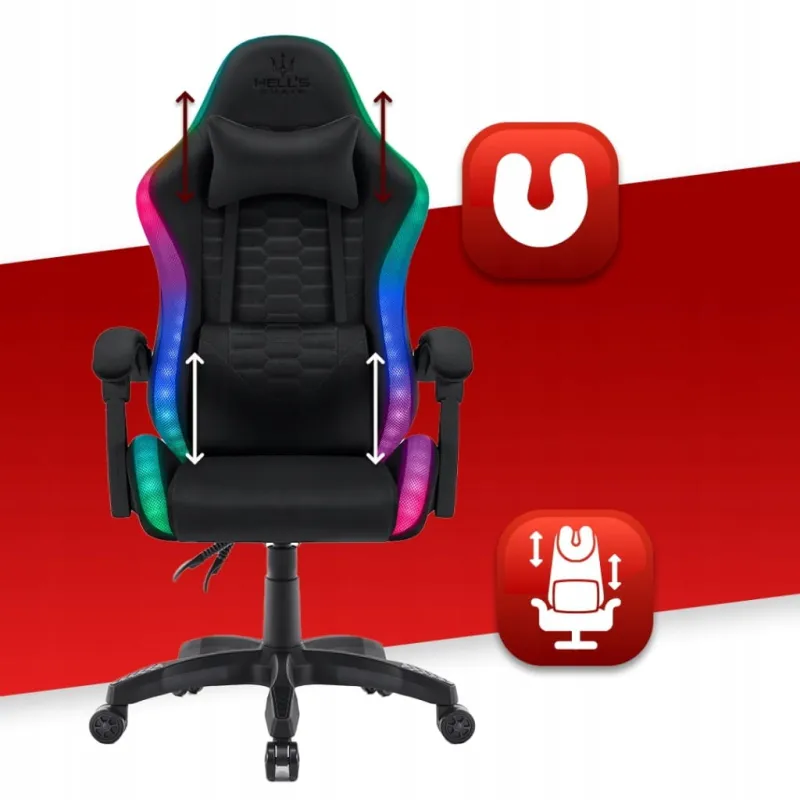 Fotel gamingowy HELL'S CHAIR HC- 1000 Black Tkanina LED RGB tkanina czarny